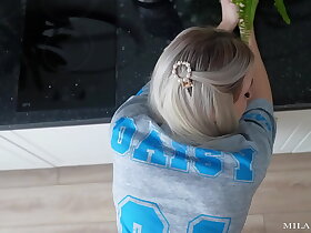 Fucked in the Kitchen and Poured Cum On His Stepsister While His Parents Were Sleeping In The Next Room!