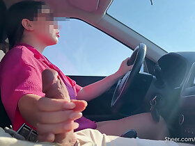 Risky Driving Handjob – Stroking Him While Steering