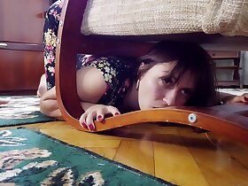 Boyfriend Sensual Doggy Fucking Babe Stuck Under the Chair - Cum on Face