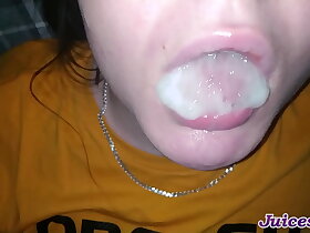 Swallowed mouthful of cum – close-up blowjob