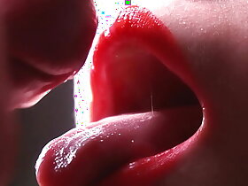 Close-up pussy fuck fetish. Cum unaffected by red lips connected with lipstick. Slow motion