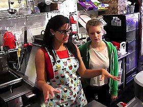 Young blonde Alani Pi has labour buckle down to as barista  at Penny Barber's  quick-service coffee shop