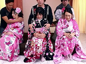 Choosing Japanese Orgy yon three cute JAV Puberty yon Hairy Pussy